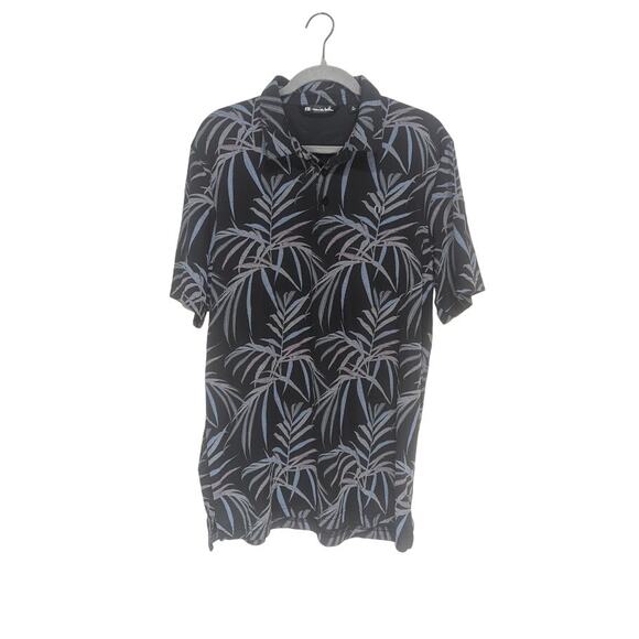 Travis Mathew Shirt Mens XL Black Buzz Words Leaf Print Pima Cotton Polo - Picture 1 of 5